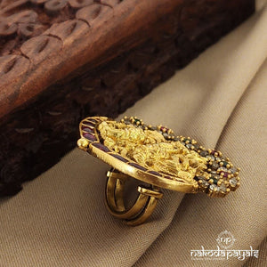 Peacock with Floral Adjustable Finger Ring (F2323)