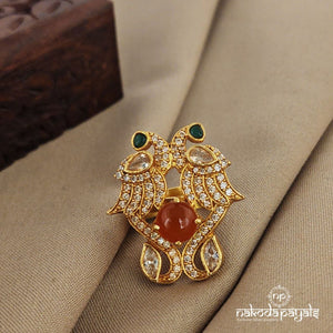 Orange With Duo Peacock Adjustable Finger Ring (F2339)