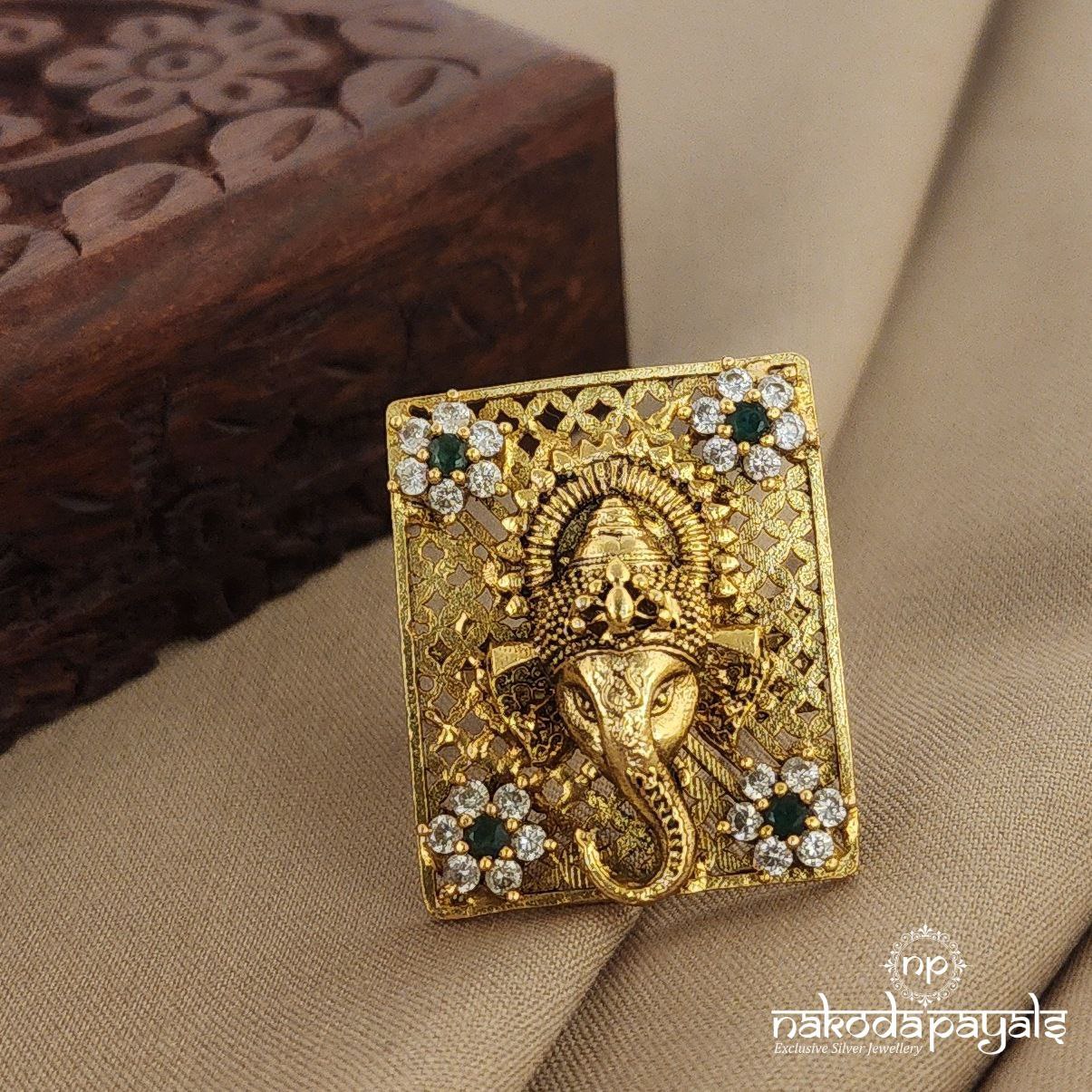 Squarish Ganesha Adjustable Finger Ring (F2340)