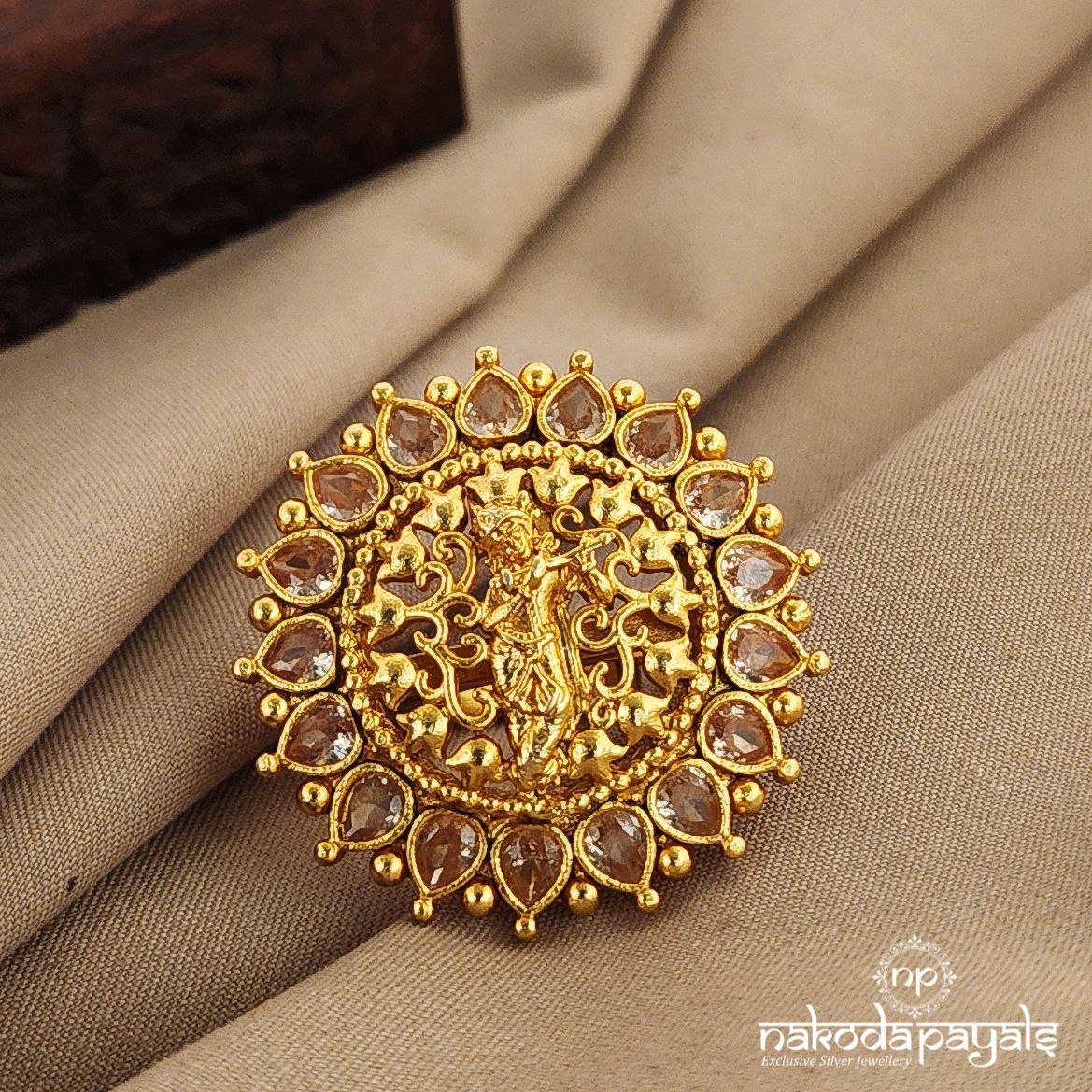 Circular Floral Krishna Adjustable Finger Ring (F2344)