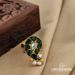 Green Kundan Mini Mango Adjustable Finger Ring (F2353)