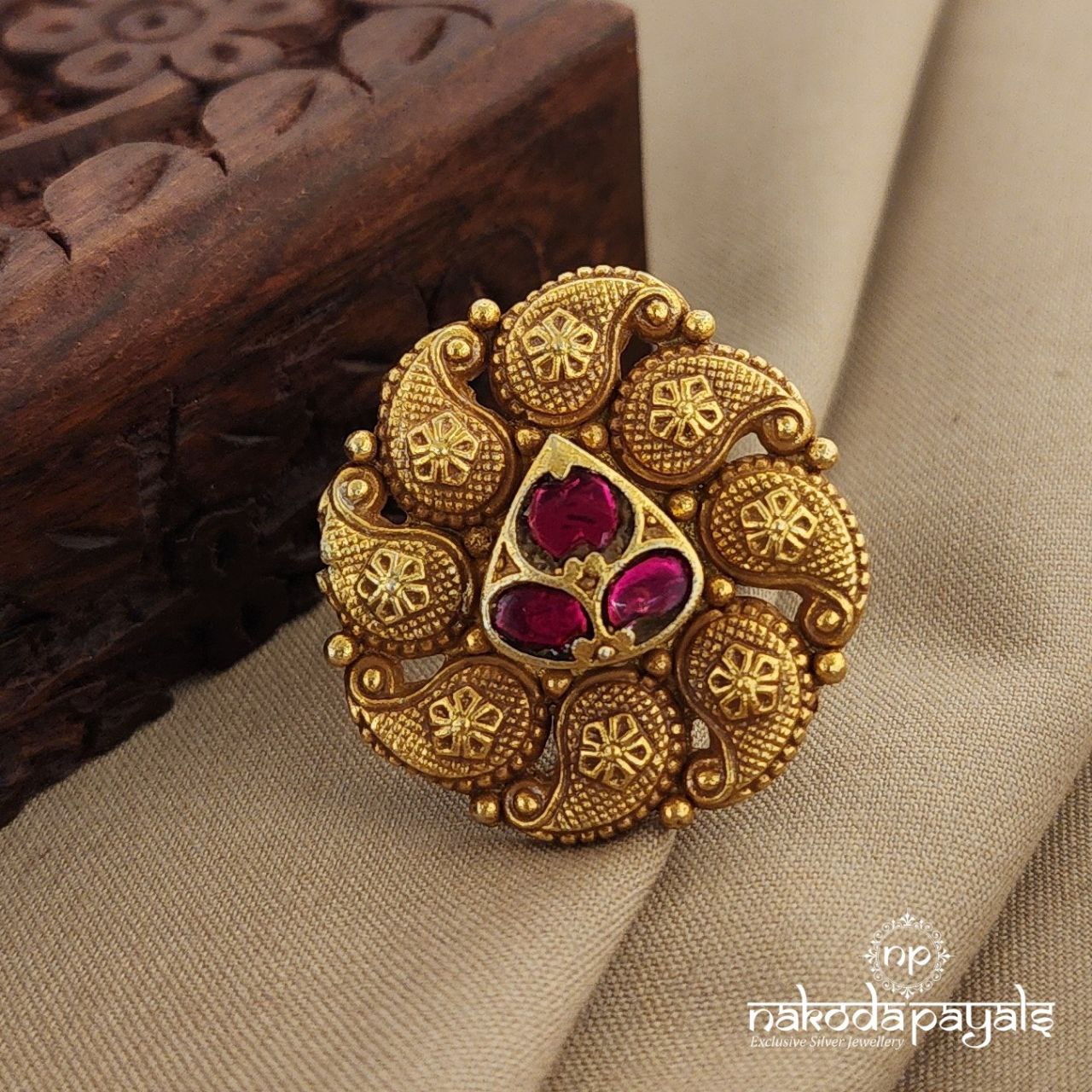 Circular Mango Kundan Adjustable Finger Ring ( F2359)