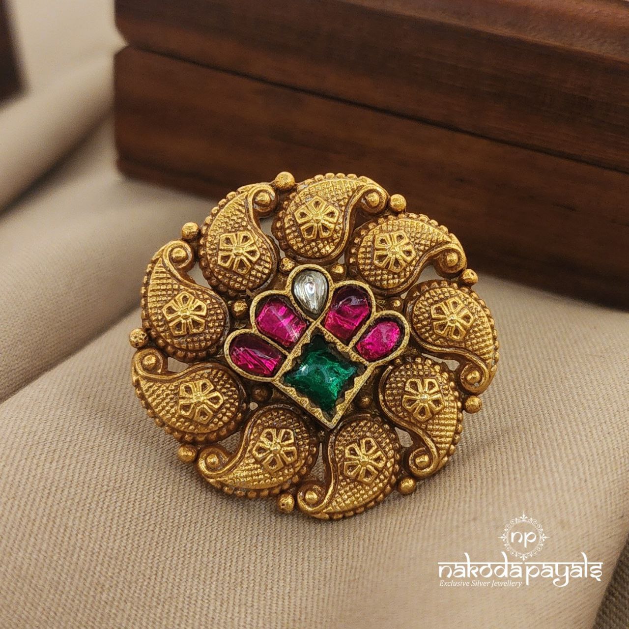 Mini Mango Kundan Adjustable Finger Ring (F2358)