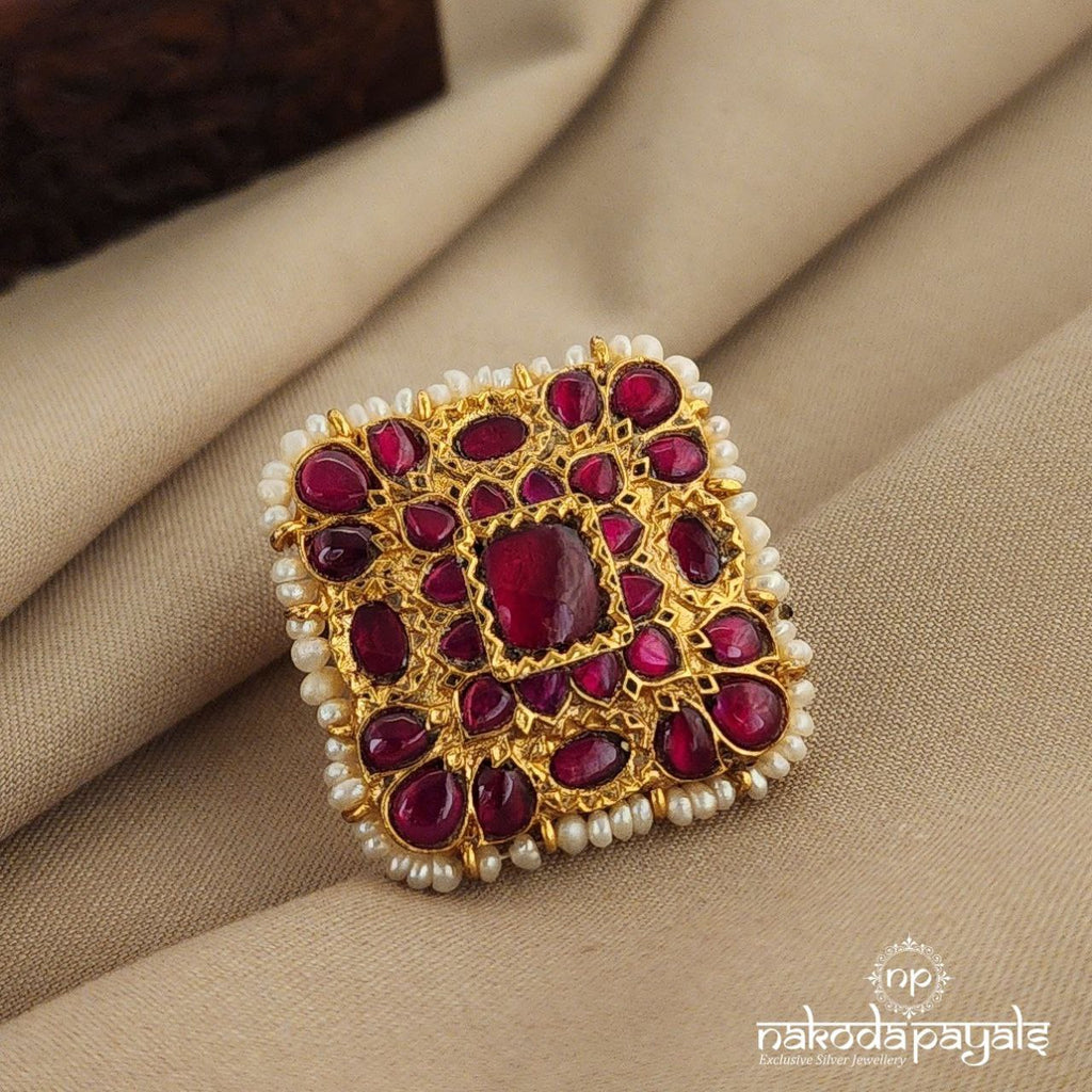 Rectangular Rec Kundan Adjustable Finger Ring (F2360)