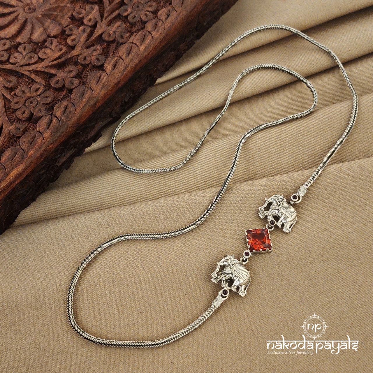 Elephant with Orange Sapphire Mope Mala (Mp0184)