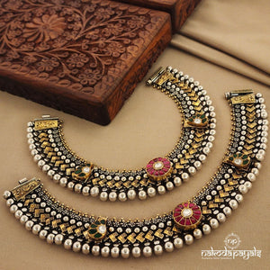 Kundan Floral Dual Tone Anklet (A5266)