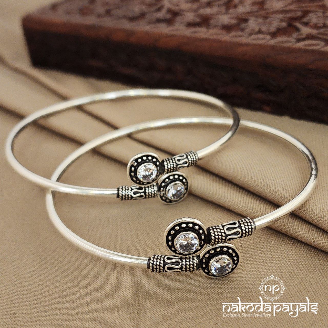 White Circular Anklet Kada Pair Ak2168 Nakoda Payals