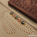 Black Onyx with Kundan Floral Mope Mala (Gn7140)