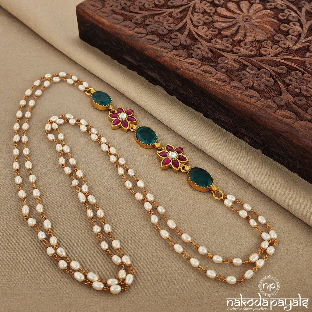 Emerald with Kundan Floral Mope Mala (Gn7141)