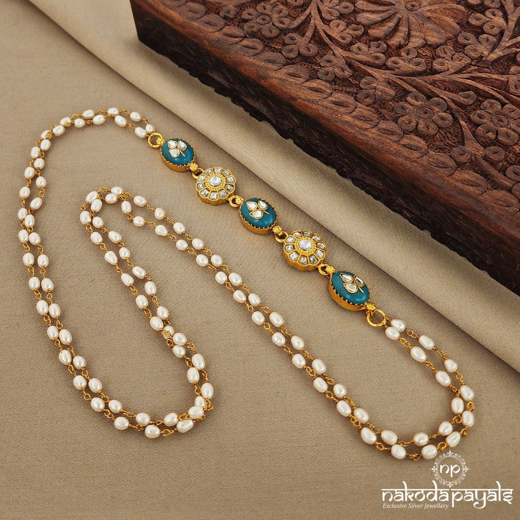 Turquoise with Kundan Floral Mope Mala (Gn7145)