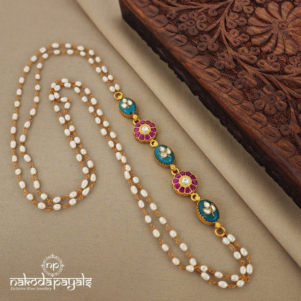 Turquoise with Kundan Floral Mope Mala (Gn7147)