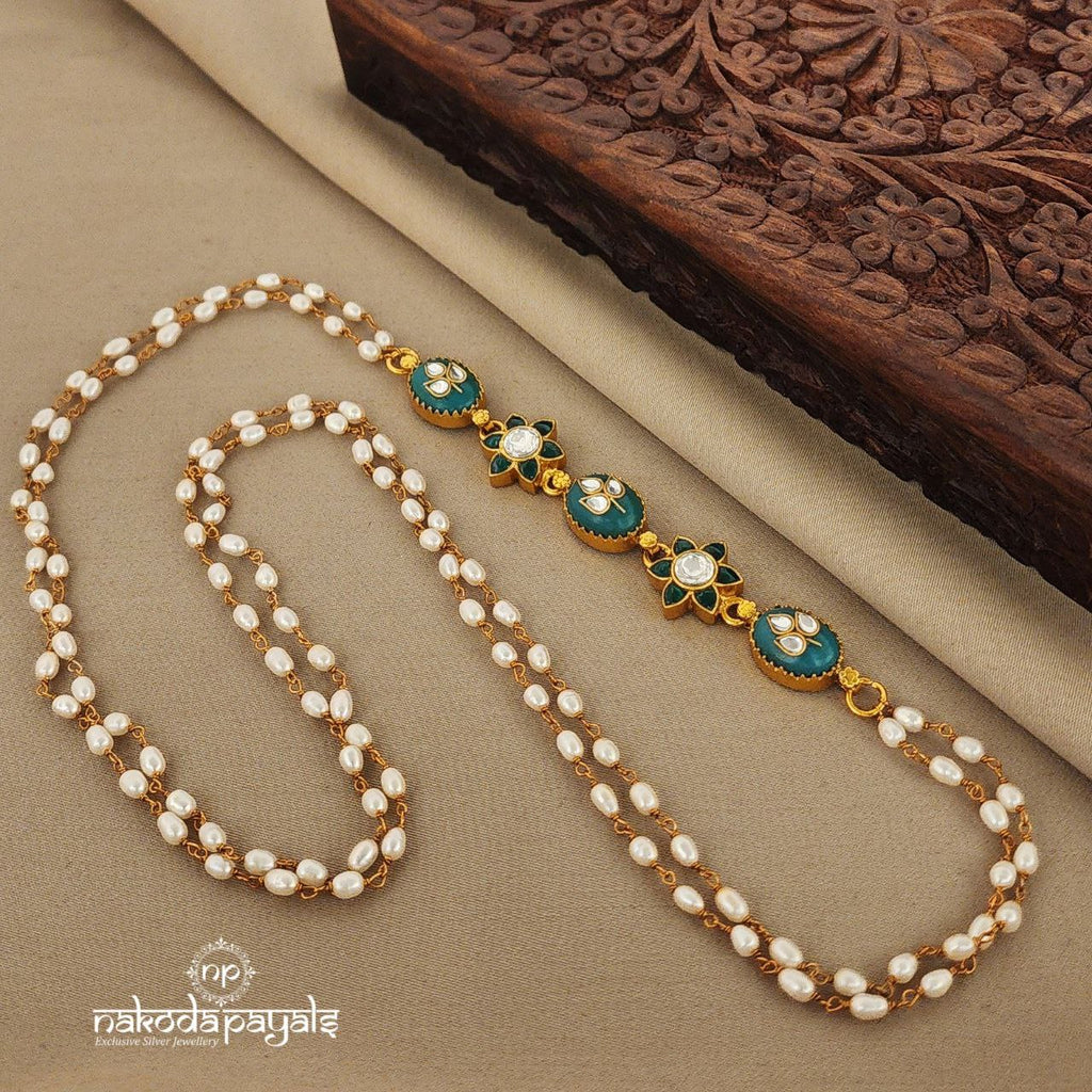 Turquoise with Green Kundan Floral Mope Mala (Gn7149)