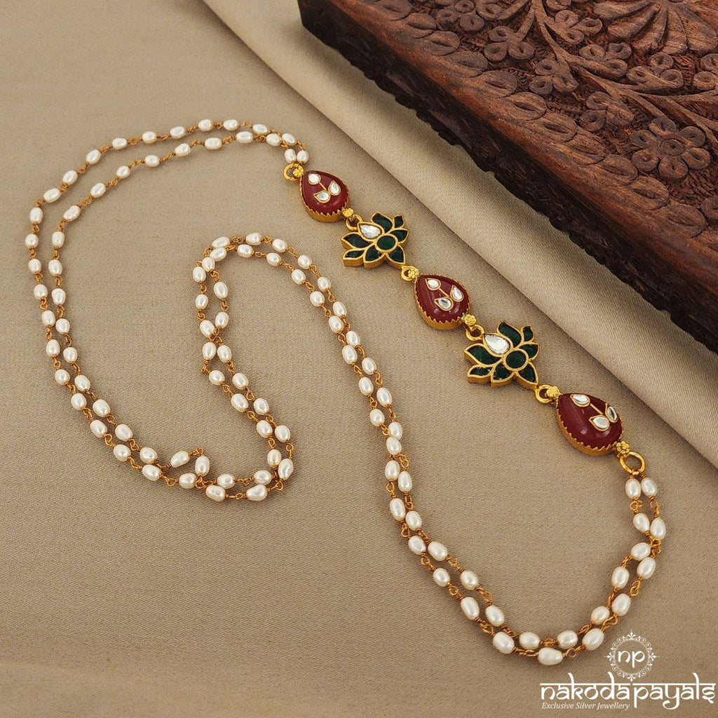 Green Kundan Lotus Mope Mala (Gn7152)