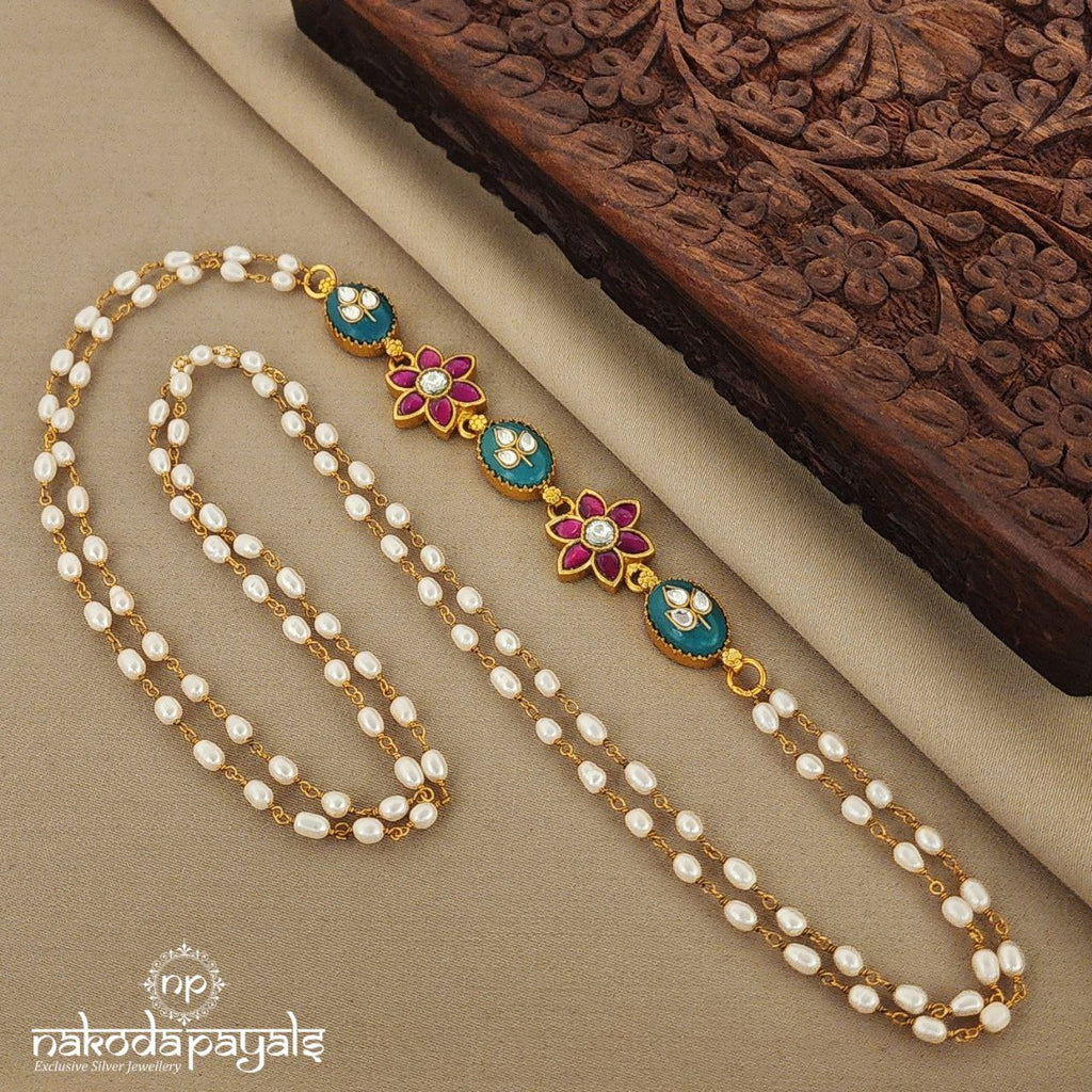 Turquoise with Kundan Floral Mope Mala (Gn7151)