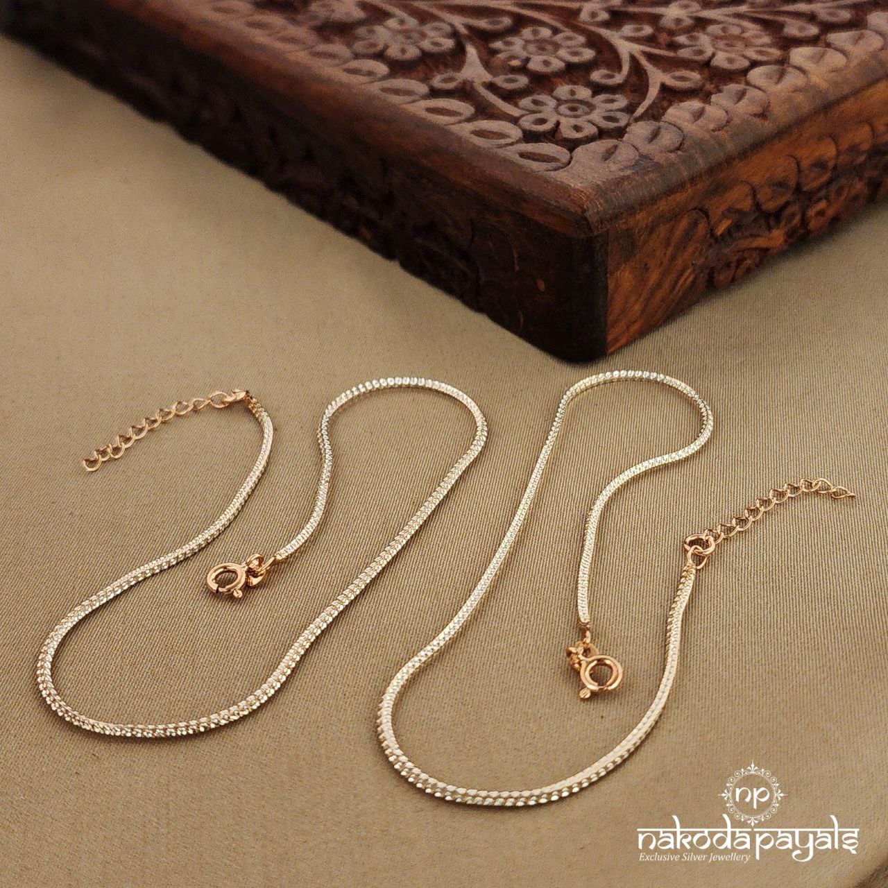 Rhodium Finish Rose Gold Anklets (A5480)