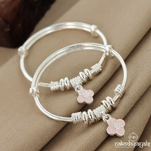 Pink Flower Charm Baby Kada Pair (Ka9145)