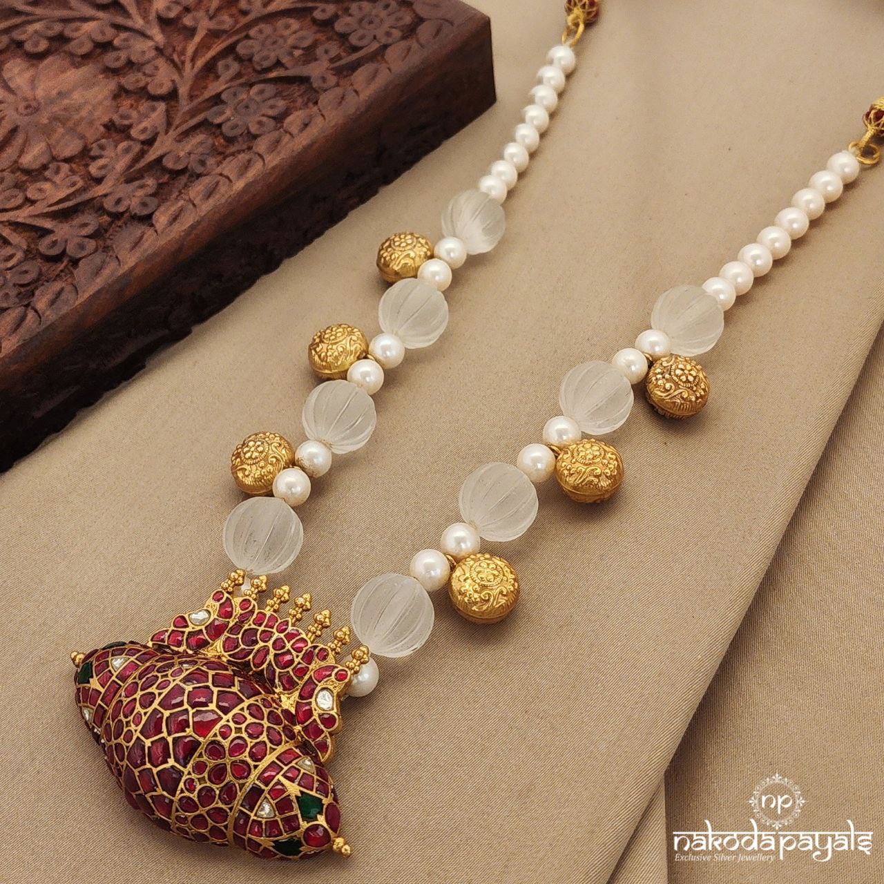 Peacock Kundan with Pearl Long Neckpiece (Gn7338)