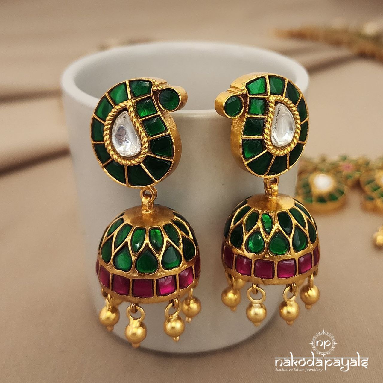 Rani Haar Green Kundan Mango with Peacock Long Neckpiece with Earrings (Gn7348)