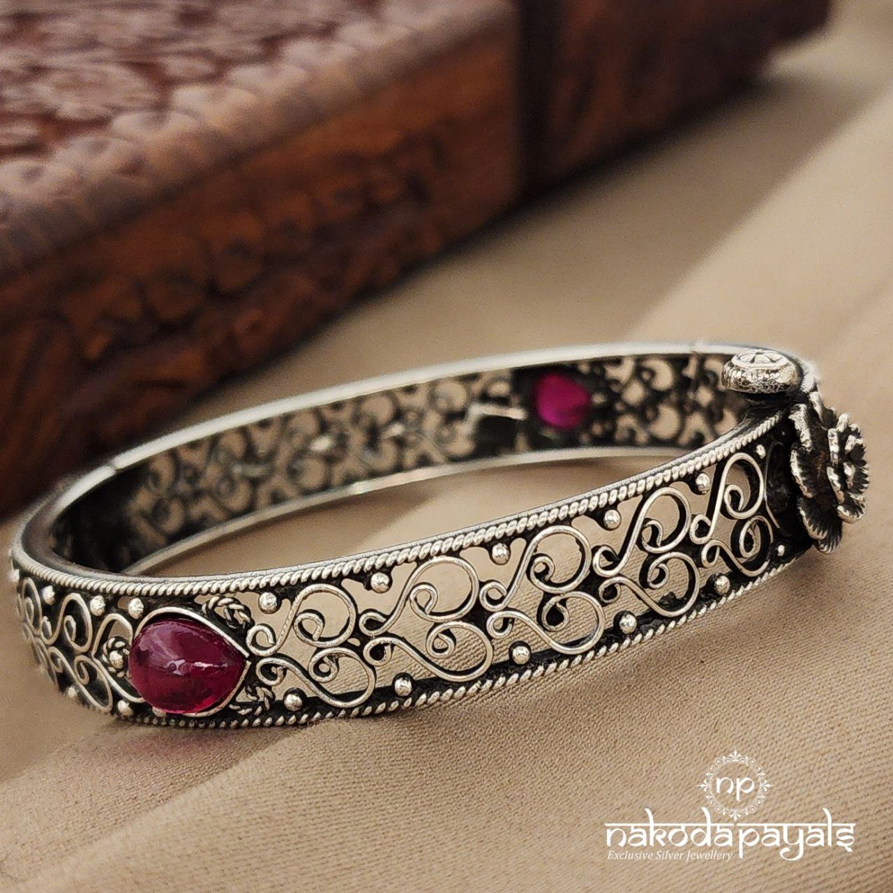 Pink Drop with Floral Openable Screw Kada Single (K4660)