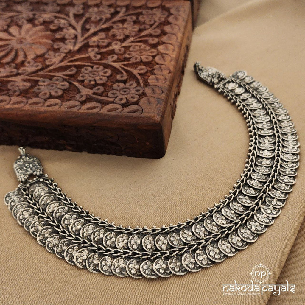 Oxidised Floral Coin Short Neckpiece (N9635)