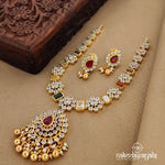 Navarathna Floral Drop Short Neckpiece with Earrings (Gn7350)