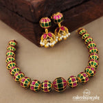 Green & Pink Ball Kundan Short Neckpiece with Earring (Gn7353)