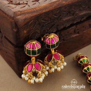 Green & Pink Ball Kundan Short Neckpiece with Earring (Gn7353)