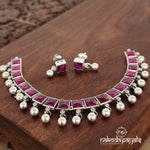 Pink Rectangular Choker with Earring (N9672)