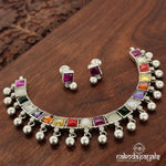 Navarathna Rectangular Choker with Earring (N9673)