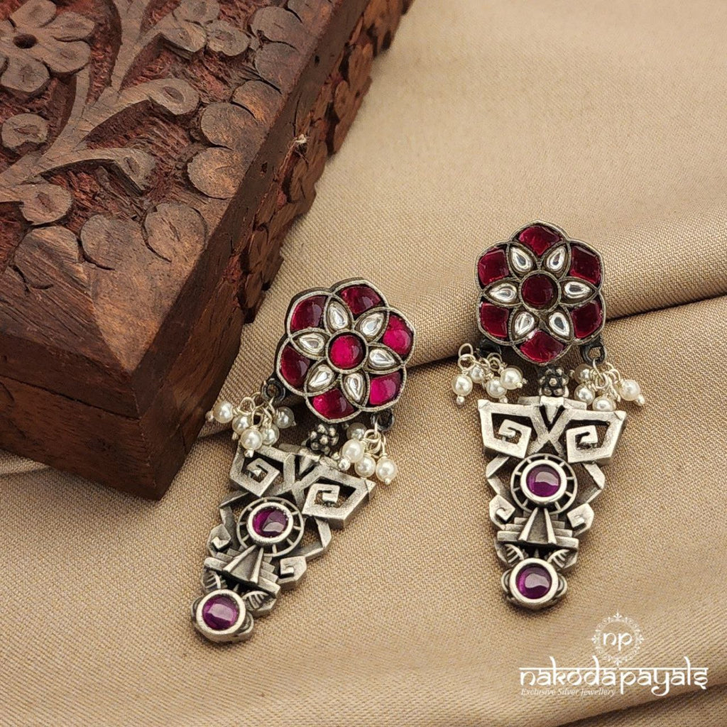 Pink Kundan Floral Chandbali (C7832)