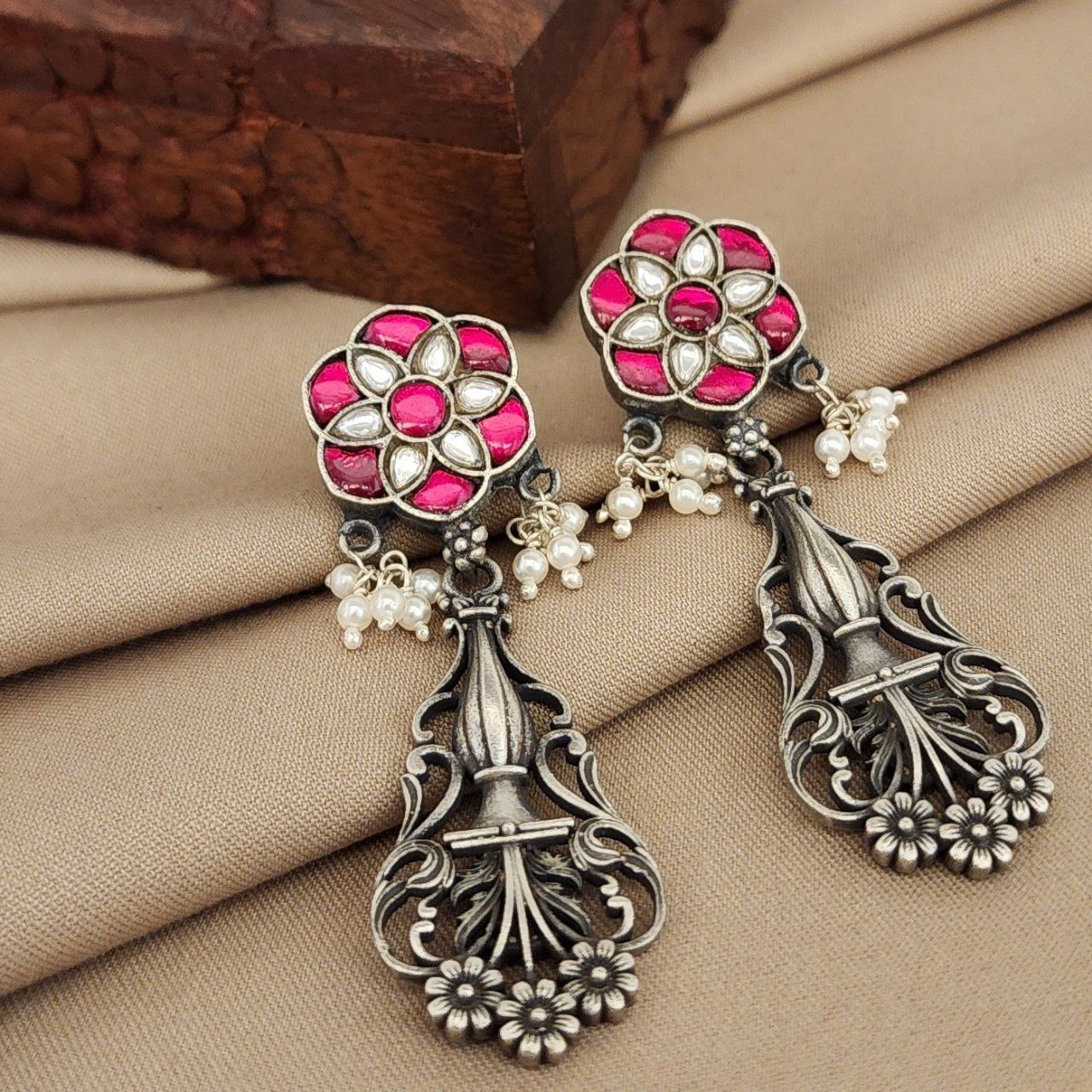 Pink & White Kundan Floral Chandbali (C7836)