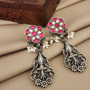 Pink & White Kundan Floral Chandbali (C7836)