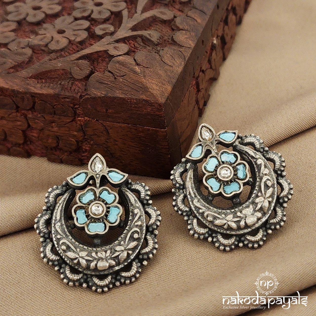 Blue Kundan Floral Studs (S9142)