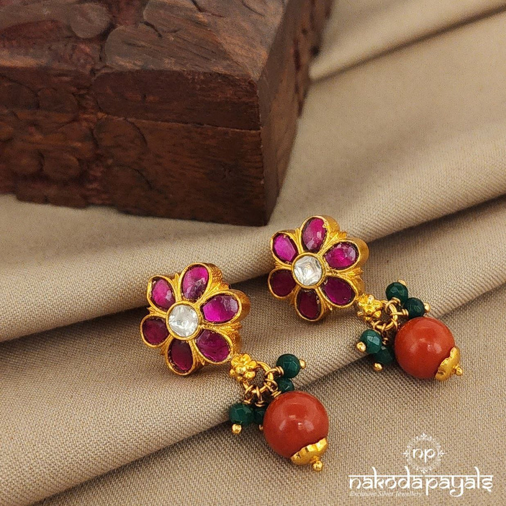 Pink Kundan Floral Chandbali (Ge7837)