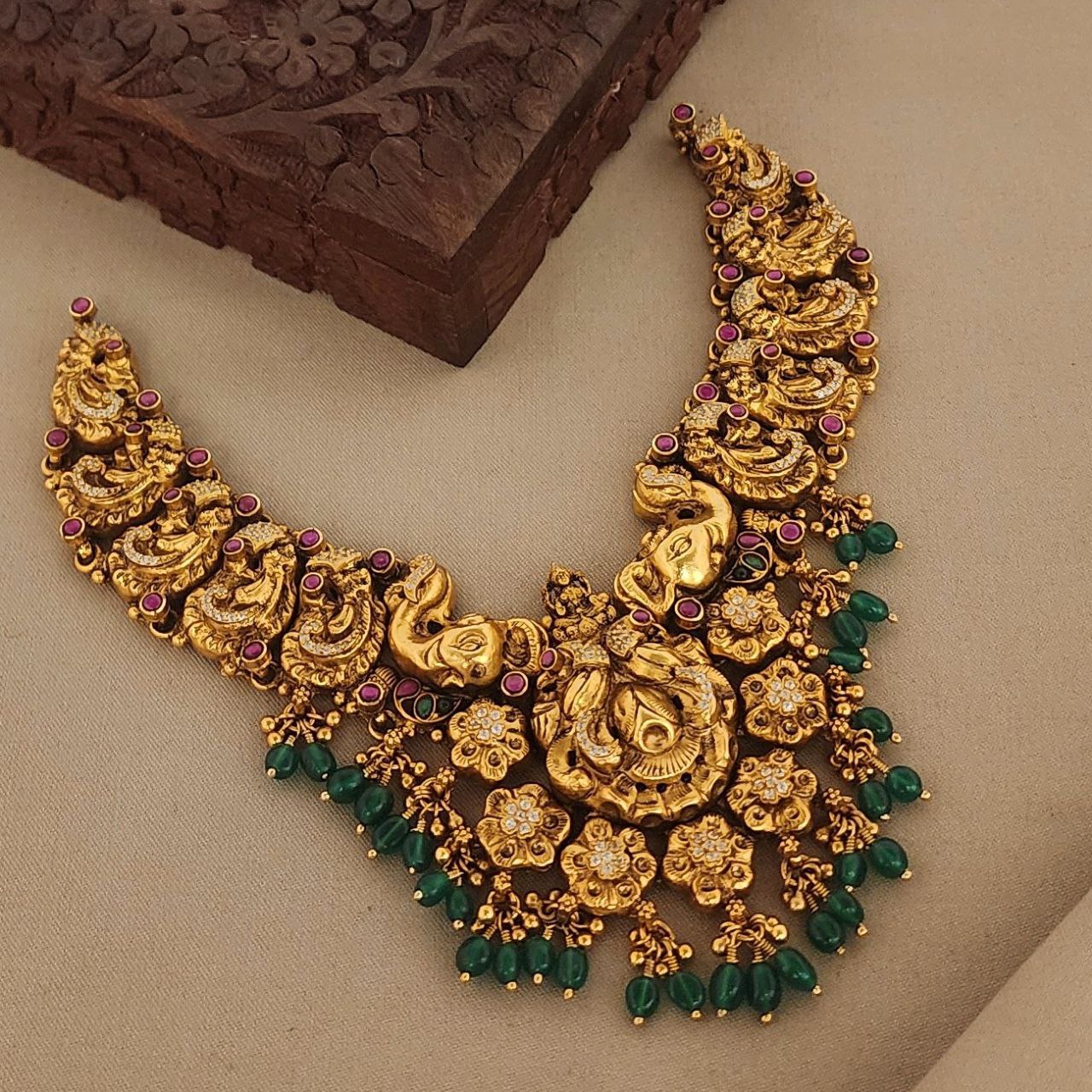 Sequenced Peacock Temple Neckpiece  (Gn7399)