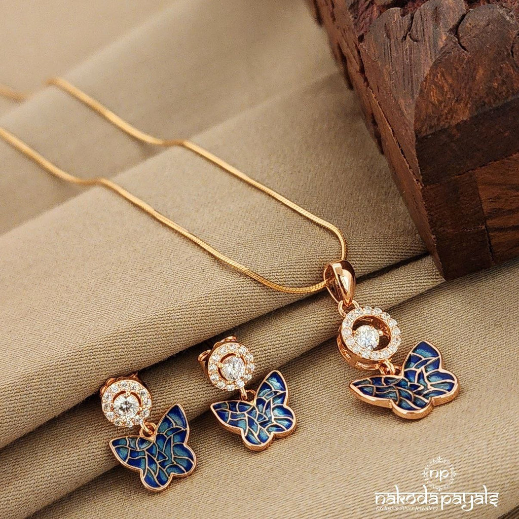 Blue Butterfly Rosegold Pendent Set (St2603)