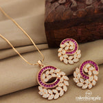 Pink Circular Floral Pendant Set (St2610)