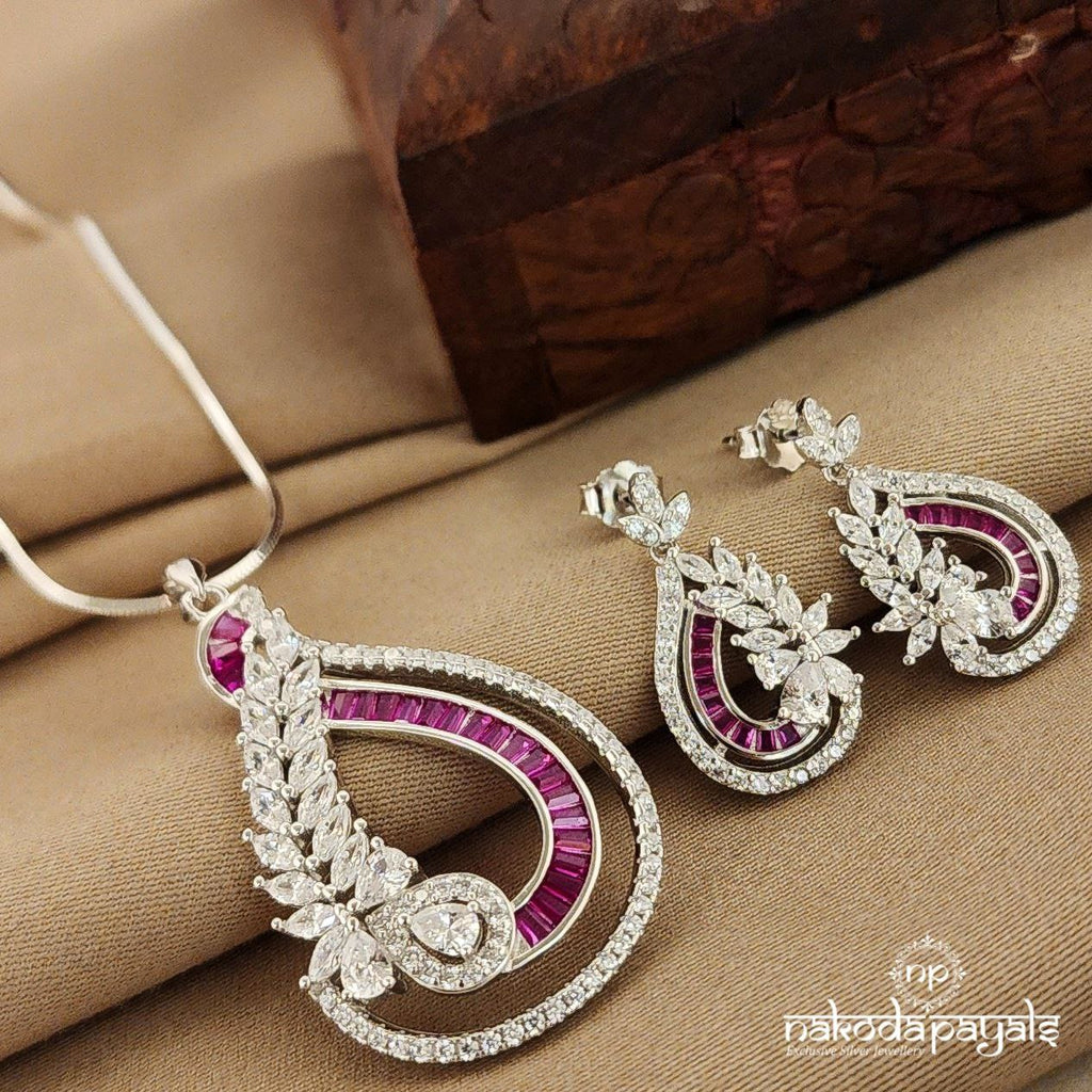 Leafy Pink Oval Pendent Set (St2613)