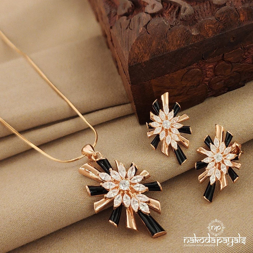 Rosegold Shimmering Floral Pendant Set (St2614)