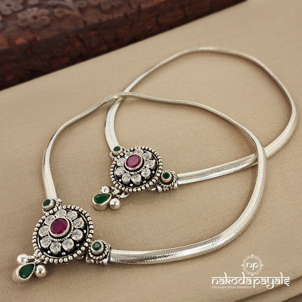 Circular Ruby Flower Anklet (Ak2223)