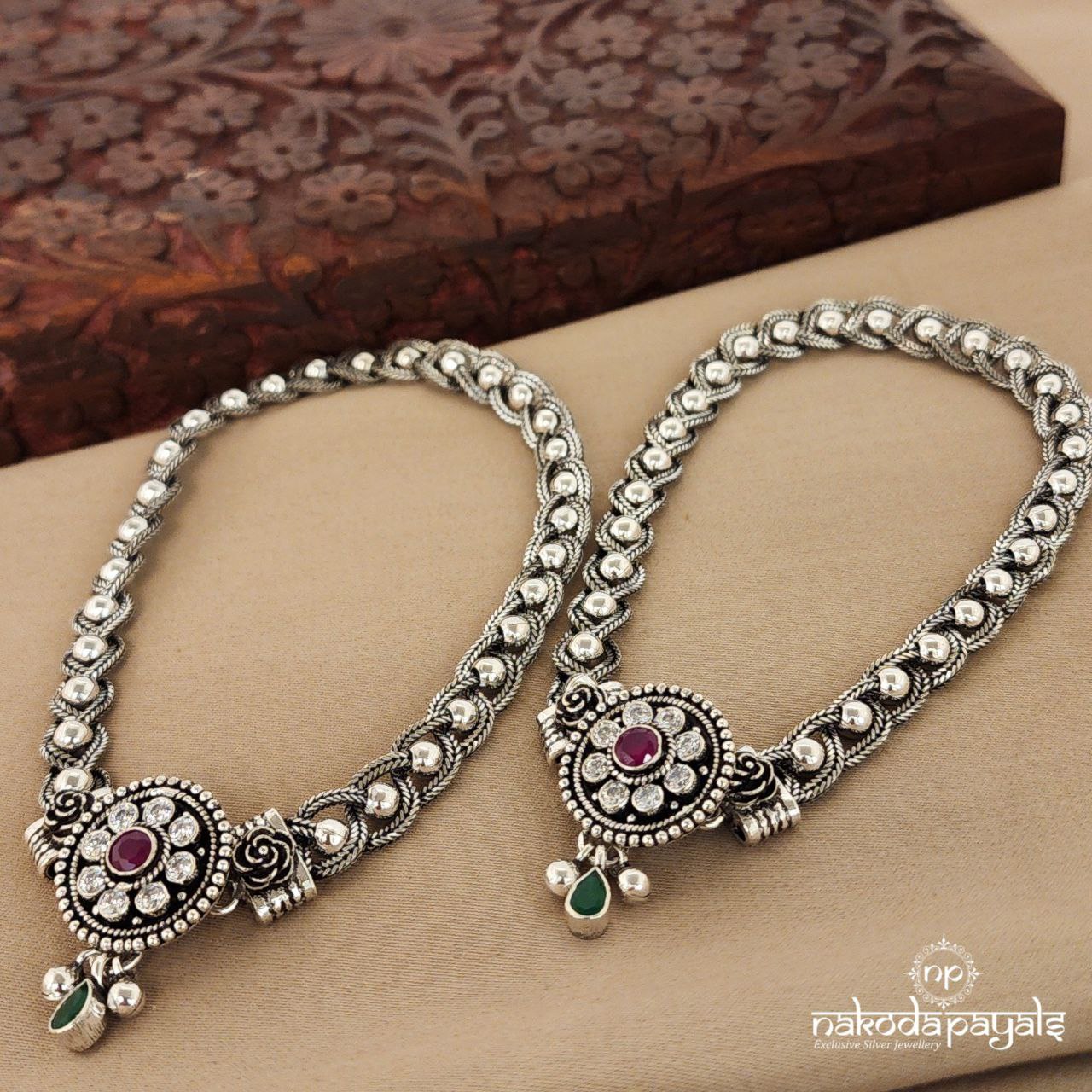 Circular Ruby Floral Braided Anklet (Ak2227)