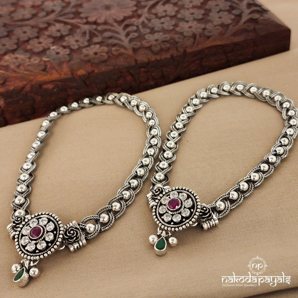 Circular Ruby Floral Braided Anklet (Ak2227)