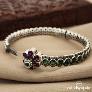 Circular Green with Pink Floral Openable Screw Kada Single (K4686)