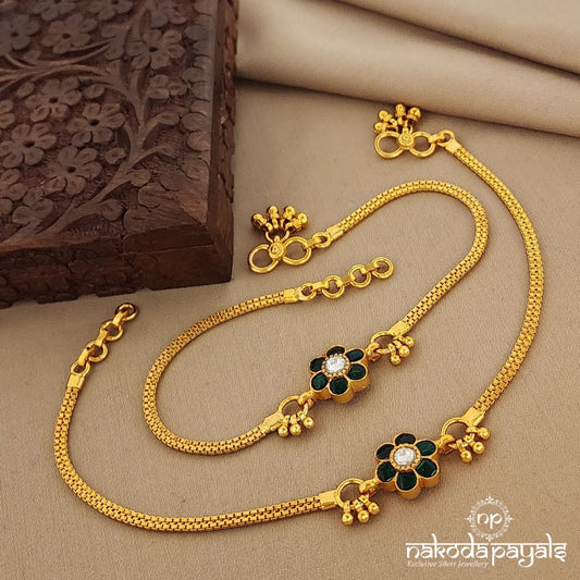 Floral Green Kundan Anklets (A5660)