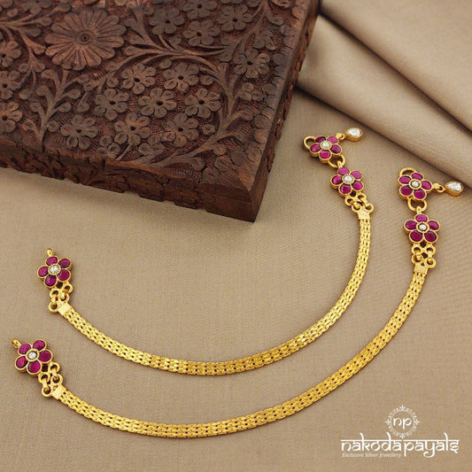 Flat Chain Red Kundan Anklets (A5664)