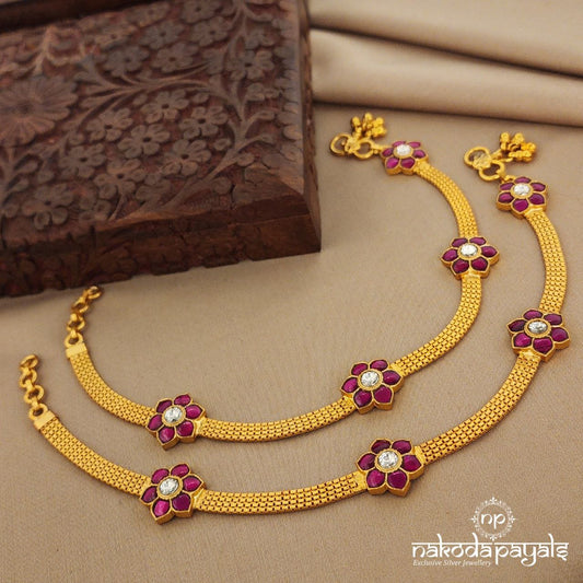 Impressive Multi Flower Kundan Anklets (A5665)