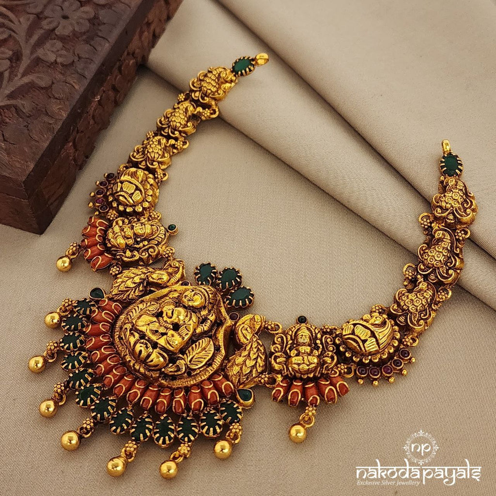 Coral-Emerald Lakshmi Neckpiece (Gn7481)