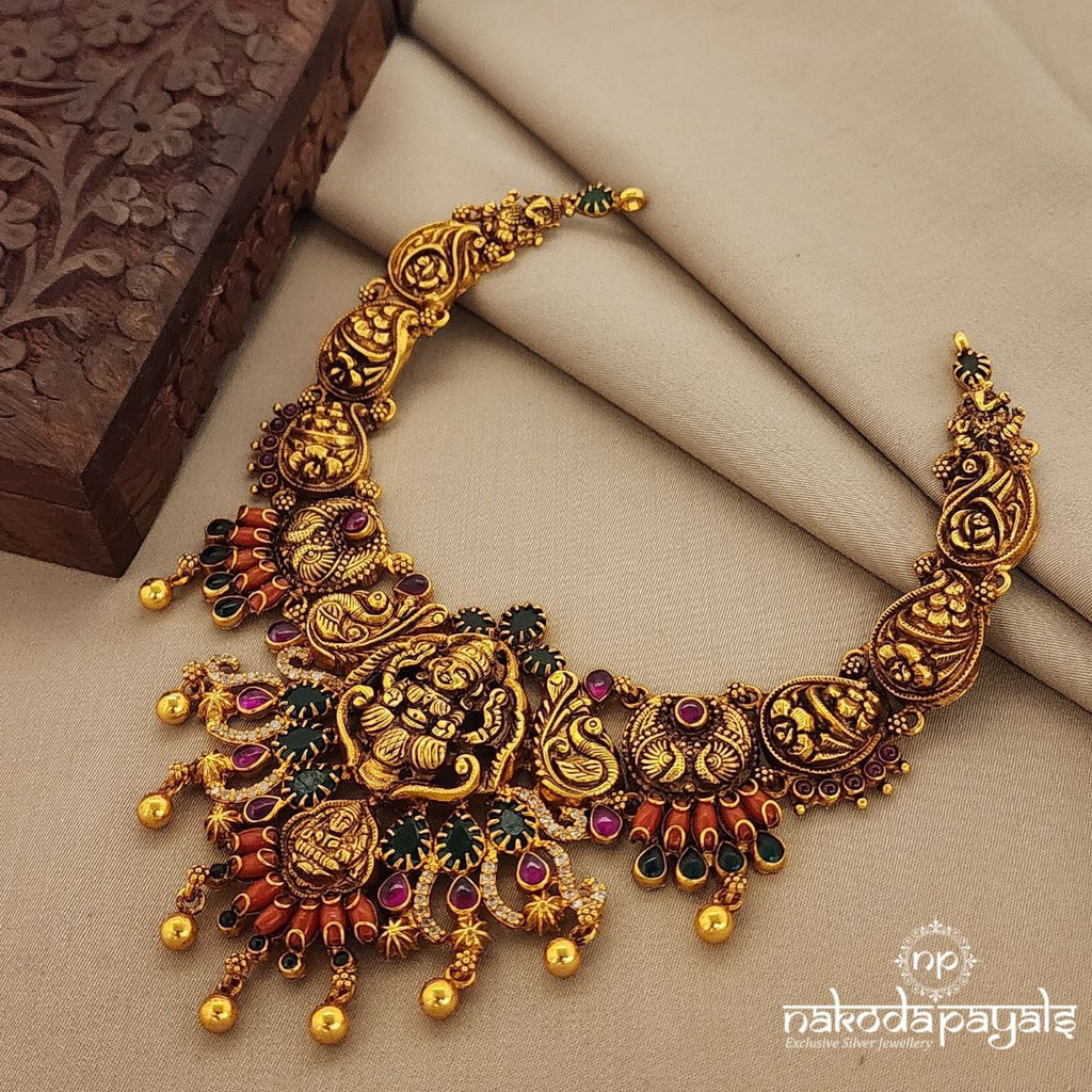 Rare Coral Lakshmi Antique Neckpiece (Gn7483)