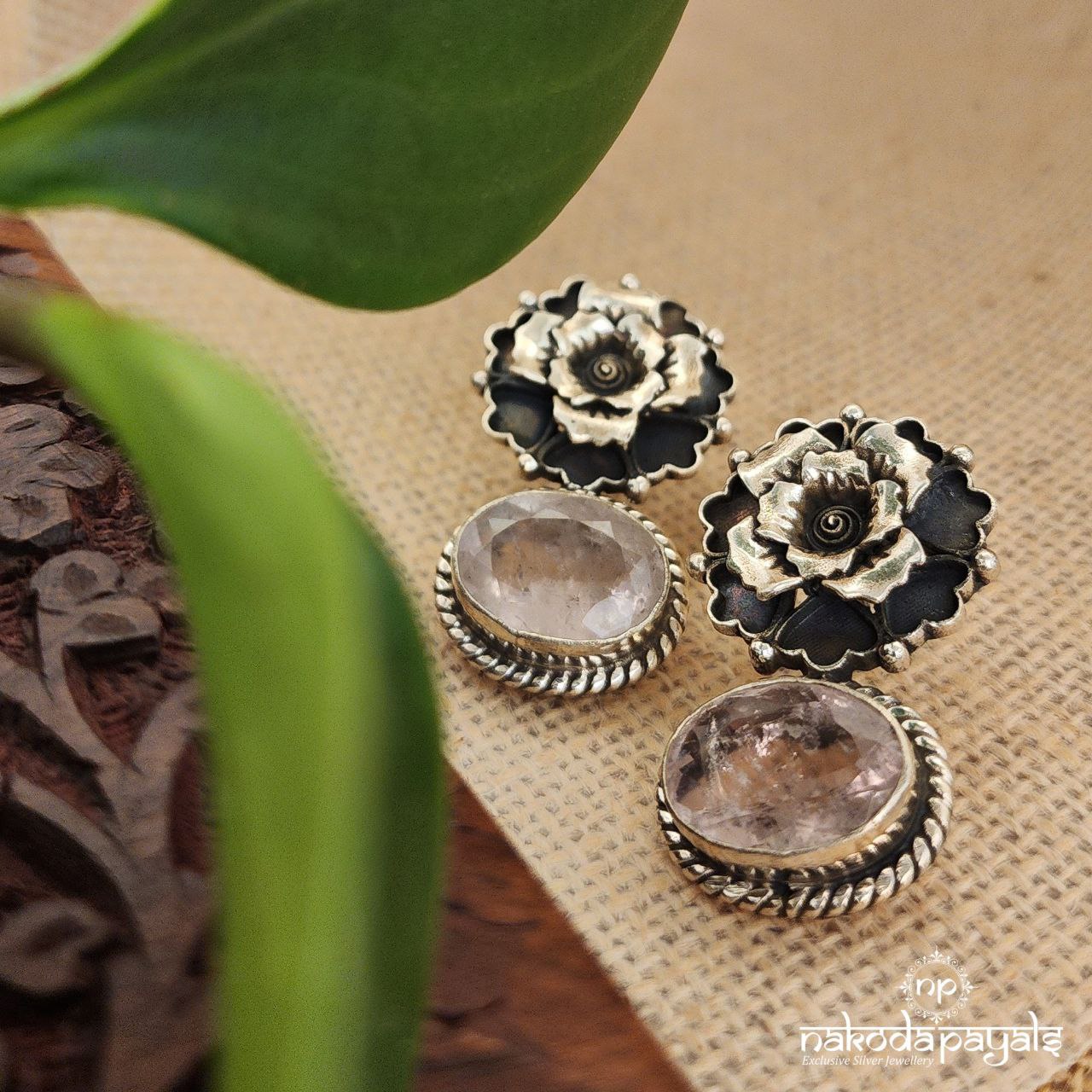 Rose Quartz Floral Studs (C7934)