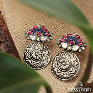 Embossed Round Kundan Studs (C7932)